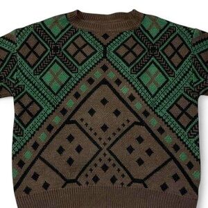 Geometric Patterned Green and Brown Sweater